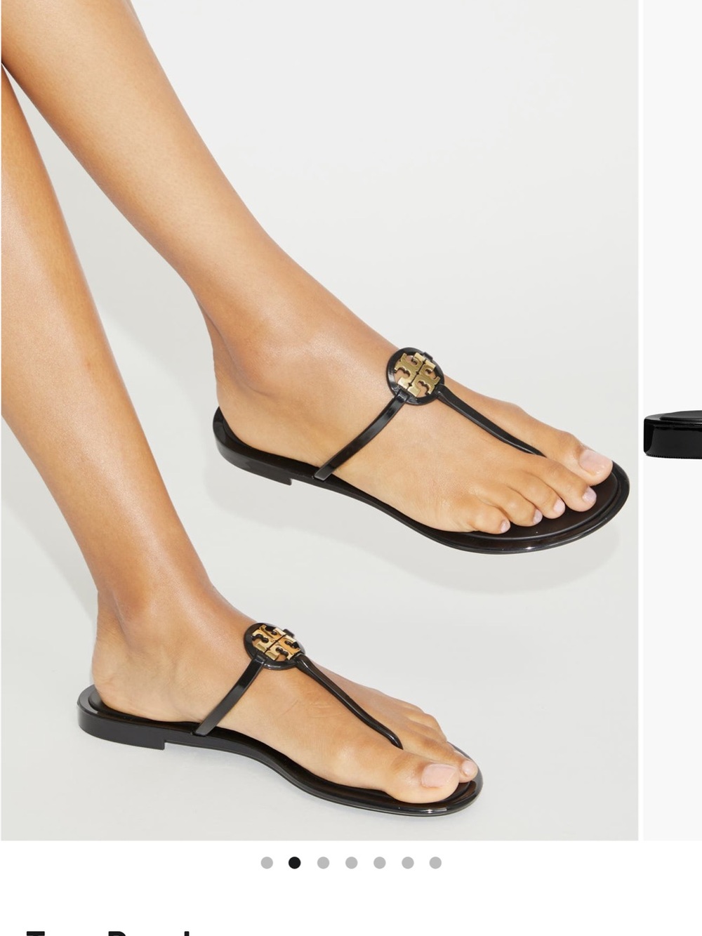 Tory Burch Black Patent Miller Thong Sandals with Gold Logo